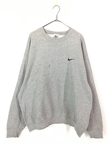 古着 90s USA製 NIKE スウォッシュ 刺しゅう スウェット トレーナー グレー L 古着