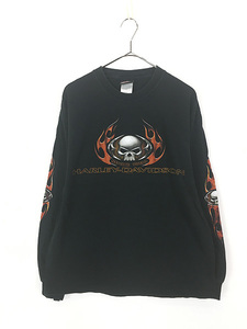 古着 00s USA製 HARLEY DAVIDSON スカル ファイヤー イーグル 長袖 Tシャツ ロンT M 古着