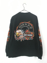 古着 00s USA製 HARLEY DAVIDSON スカル ファイヤー イーグル 長袖 Tシャツ ロンT M 古着_画像3