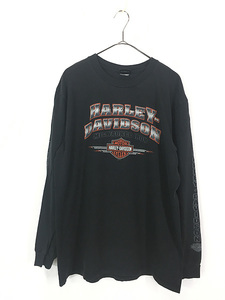 古着 10s HARLEY DAVIDSON 「No1」 フラッグ パターン プリント 長袖 Tシャツ L位 古着