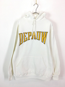 古着 80s USA製 Collegiate Pacific 「DEPAUW」 オールド スウェット パーカー 白 L