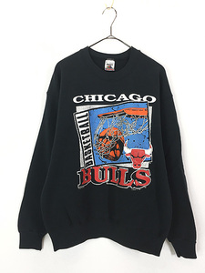 古着 90s USA製 NBA Chicago Bulls ブルズ ヘビー スウェット トレーナー L 古着