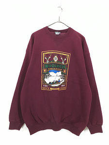 古着 90s USA製 WoolRich 雪山 ソリ アウトドア 前V セットイン スウェット トレーナー L