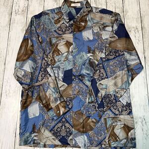 Moare 総柄 柄シャツ シルクシャツ バイオリン バロック レトロ アート ビンテージ 長袖シャツ 絹100%