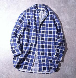 nonnative ノンネイティブ バンドカラー チェック ロング丈 シャツ ネルシャツ 日本製 コットン 比翼 ノーカラー メンズ (1) ●o-531