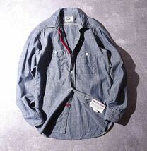 ENGINEERED GARMENTS エンジニアードガーメンツ インディゴ シャンブレー シャツ 山ポケ エルボー コットン USA製 ワーク 長袖 (XS) o-573_画像1