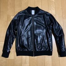 【美品】shama シャマ ナノユニバース 別注LEATHER MIXING MA-1 レザージャケット 42 ブラック_画像1