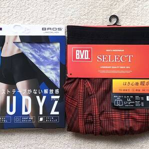 BROS NUDYZ デザイン パープル 日本製&B.V.D チェック 裏起毛 保温 ボルドー ボクサーパンツ LLサイズ 2枚セット ☆送料無料