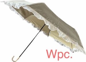 ★新品★Wpc.晴雨兼用 折りたたみ 日傘 UVカット率 遮光率100% 周りホワイトフリル 薄いチェック柄　ベージュ