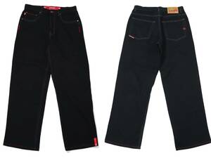 [32R] Y2K Indo Jeans Co ルーズ ストレート デニム パンツ ブラック 黒 インド ジーンズ デザイン ビンテージ vintage 90s 00s