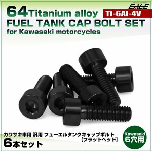 64チタン カワサキ6穴 ガソリン タンクキャップ ボルト 6本組 Ninja250Rなど ブラック JA948