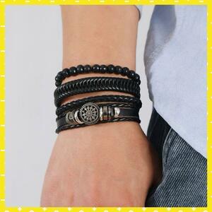  new goods PU leather leather bracele 4 ream black black unisex 