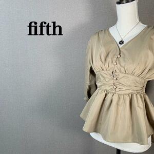 YT0306 100円スタート♪ fifith フィフス バルーンスリーブ パールデザインボタン ペプラムブラウス Ｍサイズ 可愛い 女子会 チュニック