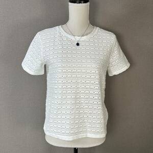 YT0203 【美品】 ZARA ザラ カットワークエンブロイダリー Tシャツ Ｌサイズ 半袖 フェミニン 大人可愛い カットソー トップス