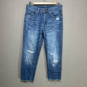 YT0213 LOWRYS FARM Lowrys Farm cropped pants damage stretch jeans M size hem cut off crash Denim 