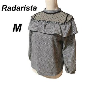 YT0302 100円スタート♪ Radarista ラダリスタ バンドカラー シースルーオフショルダー グレンチェック カットソー Ｍサイズ 大人可愛い