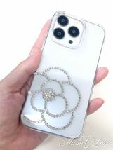 【mariaglace】BIGカメリア クリスタル iPhone15 対応 スマホケース 全機種対応 デコ スマホカバー キラキラ かわいい 透明 クリアハード_画像3