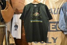 デッドストック!!～2000sビンテージGILDANギルダンWashingtonワシントンフィッシングルアーオールコットンTシャツL緑グリーン釣りn23850_画像2