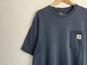 雰囲気系グッドカラーCARHARTTカーハート半袖クルーネック無地ポケットTシャツLネイビーORIGINALFITオリジナルフィットアメカジnr24065