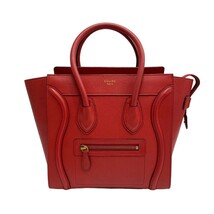 ほぼ未使用 希少品 保存袋付 CELINE セリーヌ ラゲージ マイクロ ロゴ レザー 本革 ハンドバッグ トートバッグ レッド 赤 32233_画像1