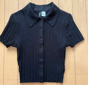 【Ｈ&M】クロップド丈トップス ポロシャツ Tシャツ ブラック