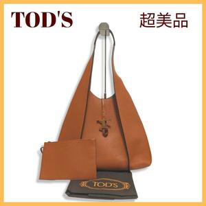 【超美品】TOD'Sトッズ　Tタイムレス　ミディアム　ハンドバッグ オレンジ…