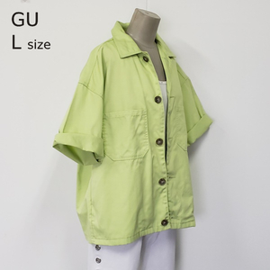 シャツ シャツジャケット 半袖 メンズ レディース Lサイズ グリーン オーバーサイズ Bigサイズ GU ユニセックス アウター ワーク