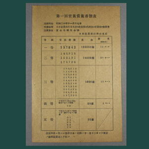 昭和20年〔 第1回 宝くじ 当選番号表 〕未使用 A1149