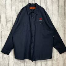 RED KAP レッドキャップ ワークシャツ 長袖 SHIRT 刺繍ロゴ 紺色 ネイビー ビッグシルエット オーバーサイズ XL 古着 海外古着_画像2