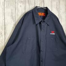 RED KAP レッドキャップ ワークシャツ 長袖 SHIRT 刺繍ロゴ 紺色 ネイビー ビッグシルエット オーバーサイズ XL 古着 海外古着_画像3