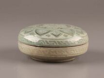 古美術 朝鮮古陶磁器 高麗青磁 白黒象嵌 香合 時代物 極上品 初だし品 C1583_画像3