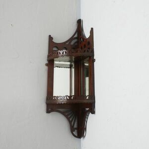 IZ71291N* Britain antique small corner wall cabinet mirror attaching mahogany ornament wall rack storage furniture Classic wooden 