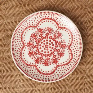 Art hand Auction IZ56070S★Polish pottery plate, red, floral pattern, 22cm, plate, Polish tableware, handmade pottery, Manufaktura, Western-style tableware, plate, dish, others