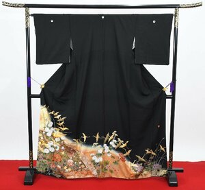 黒留袖 結婚式 舞鶴 額紫陽花 菊 牡丹 七宝 五つ紋 家紋 上り藤 身丈160cm 裄丈67cm ★着物 e-672 桜庭呉服店