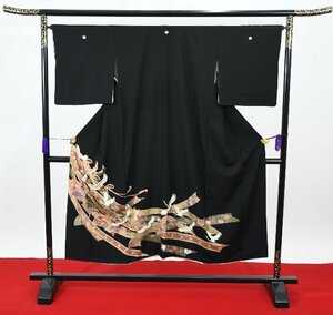 黒留袖 結婚式 舞鶴 短冊 縁起 五つ紋 家紋 身丈139cm 裄丈66cm ★着物 e-725 桜庭呉服店