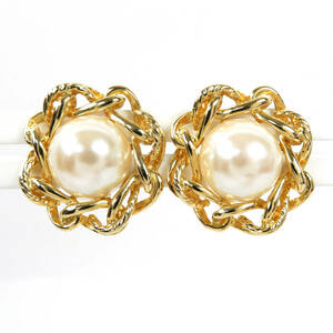  beautiful goods GIVENCHY Givenchy round chain fake pearl earrings Gold color lady's ji van si.