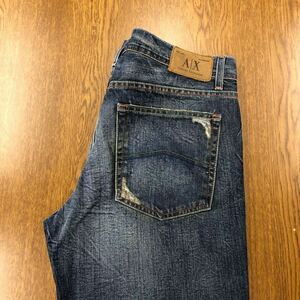 【EI389】USA製 ARMANI EXCHANGE 36Reg 色落ち加工 ダメージ加工 ジーンズ デニムパンツ ブランド古着 アルマーニエクスチェンジ 送料無料