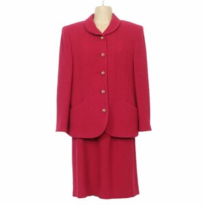 [ beautiful goods ] Leilian * suit two point set jacket & skirt size 9 number circle collar design button wool . red series z4163