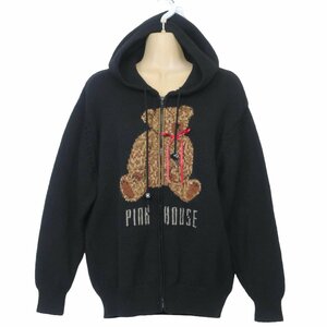 PINK HOUSE★キュートなテディ＆ロゴリボン♪フーディー ニット カーディガン 黒系 秋冬 定番 着回し力抜群 希少ヴィンテージ z4176