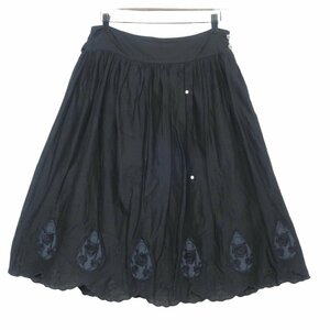 INGEBORG BOUTIQUE★大人可愛いローズ刺しゅう＆レース♪上質コットンローン スカート 黒系 大きいサイズ11 春夏秋 希少な2007年 z4277