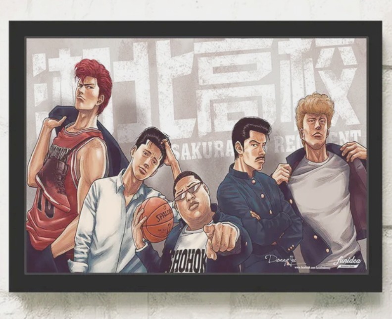 Tapiz Slam Dunk, pintura Hanamichi Sakuragi Sakuragi Corps Campus, tela de algodón, marco de fibra incluido, línea sa, mate, otros