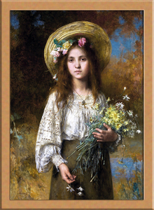 花を持つ女の子 B4 ロシア, 絵画, 油彩, 人物画