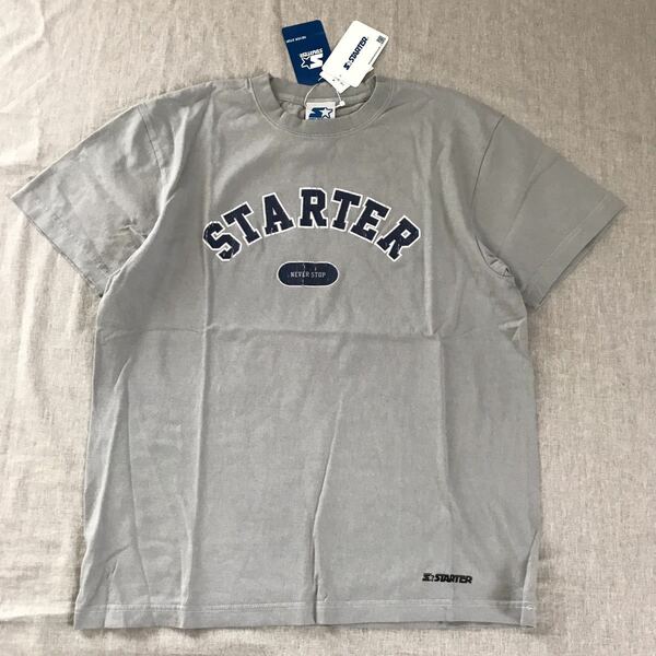 STARTER スターター ピグメント加工ひび割れプリントEE ロゴTシャツ M ライトグレー 半袖Tシャツ