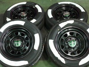 新品 デイトナ 16-7.0J＋19 6-139.7 ブラック タイヤ付4本SET 215/65R16 グッドイヤーナスカー ホワイトレター (W0027-0)