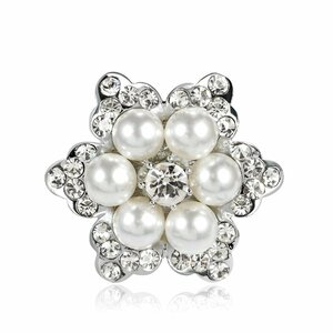 S2251[. flower ] pearl rhinestone flower brooch / silver 