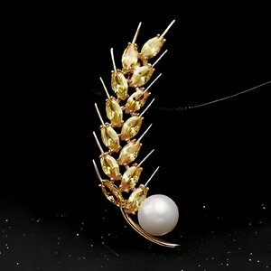 S1170 季節限定　秋の金麦穗 パール　ブローチ/ゴールド