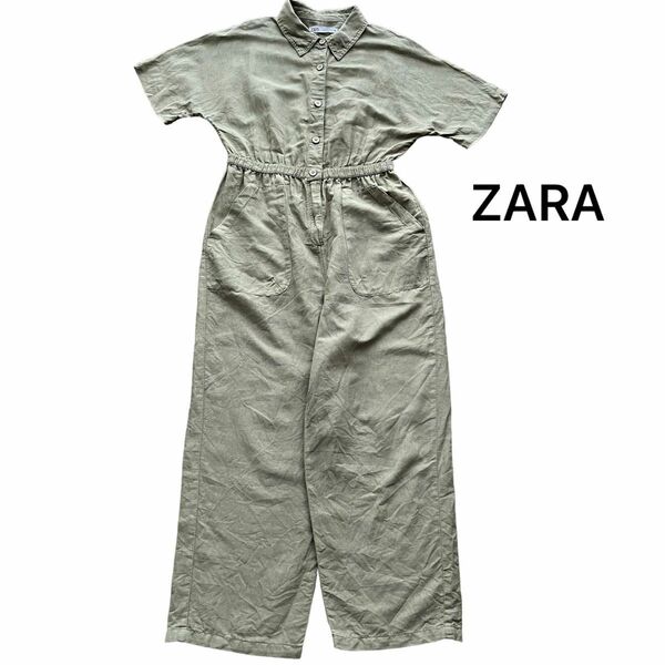 ZARA オールインワン　カーキ　サイズM コットン　リネン