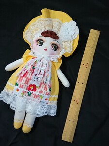  Showa Retro manner, handmade cultured person shape. hand made doll. yellow color, red tea ., peace pattern, white race. new goods.