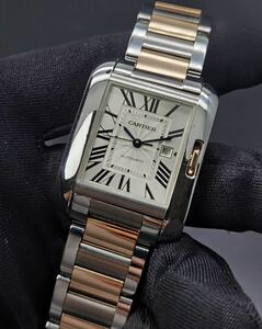 中古 カルティエ CARTIER タンク アングレーズMM W5310007 ピンクゴールド PGコンビ ステンレス デイト 自動巻き ボーイズ 腕時計