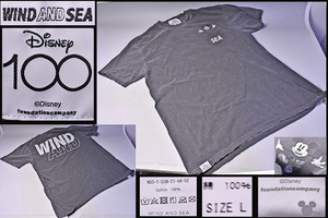 WIND AND SEA ★ DISNEY 100周年 記念コラボ ★ Ｔシャツ ★ 古着風 ★ ポケットTee ★ ポケット内にミッキー ★ チャコールグレー ★ 中古